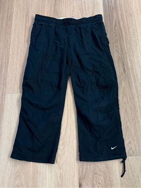 VTG Nike Y2K Women’s Capri Black Faded Casual Track Style Cotton Pants size L